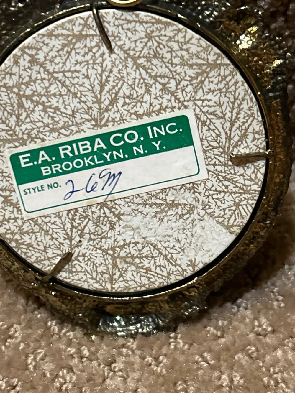 Vintage Round  Victorian E.A. RIBA Co Brass Filigree Wall Mirror NY Orig. Label